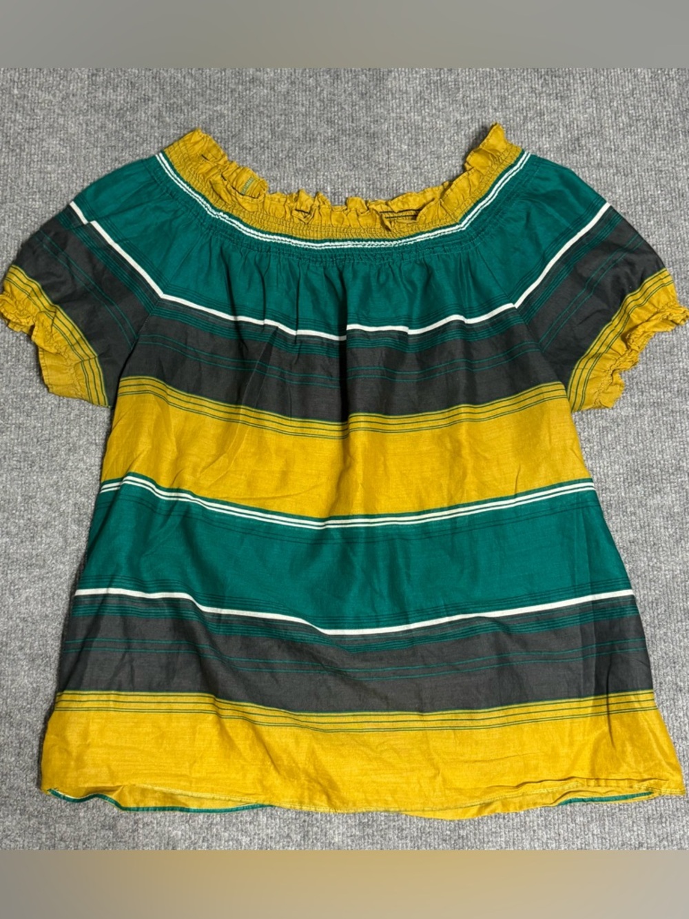 Mossimo Supply Co Striped Off Shoulder Blouse L Teal Boho Y2K Retro Cotton L